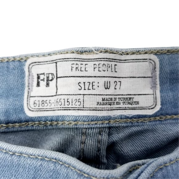 Free People Jeans Light Wash Skinny Distressed Stretch Blue Denim Women Size 27 - Picture 5 of 9